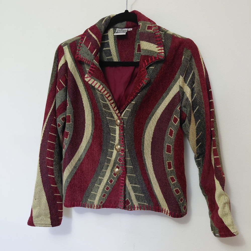 Parsley & Sage Red and Cream Patterned Blazer